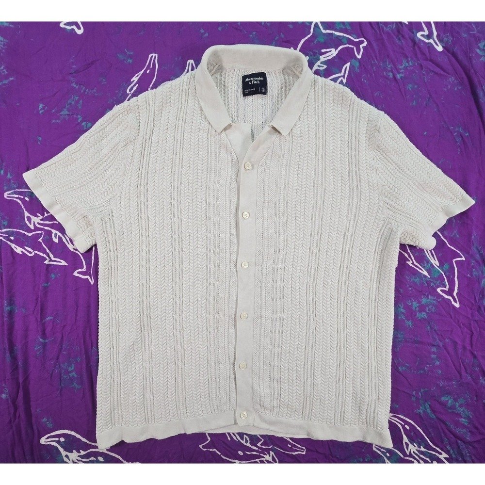 Abercrombie & Fitch Cable Knit Button-Through Sweater Polo Off White Men's XL